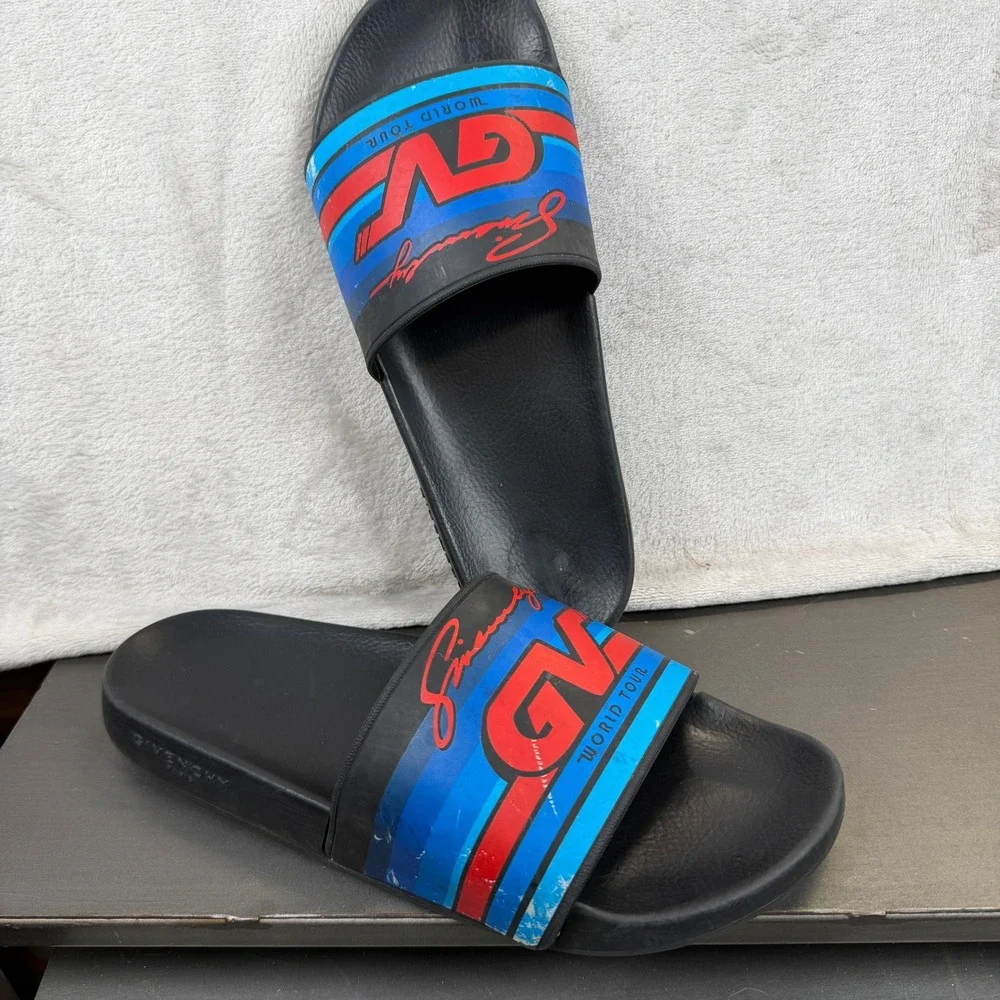 Givenchy Paris World Tour GV Slides Black Blue‎ Red Men's Designer Sandals Italy
